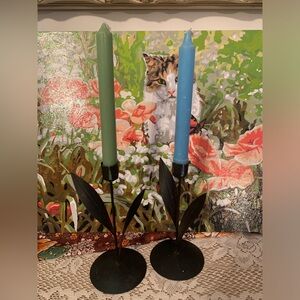 Pair of vintage metal candleholders guc
